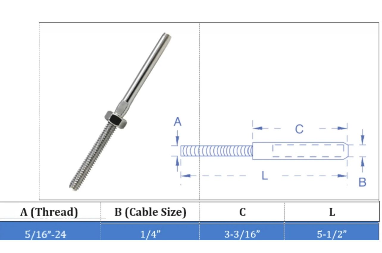 T316 Stainless Steel Swage Threaded End Fittings 1/4" Cable Railing - 145 pcs RHT & 25 pcs LHT